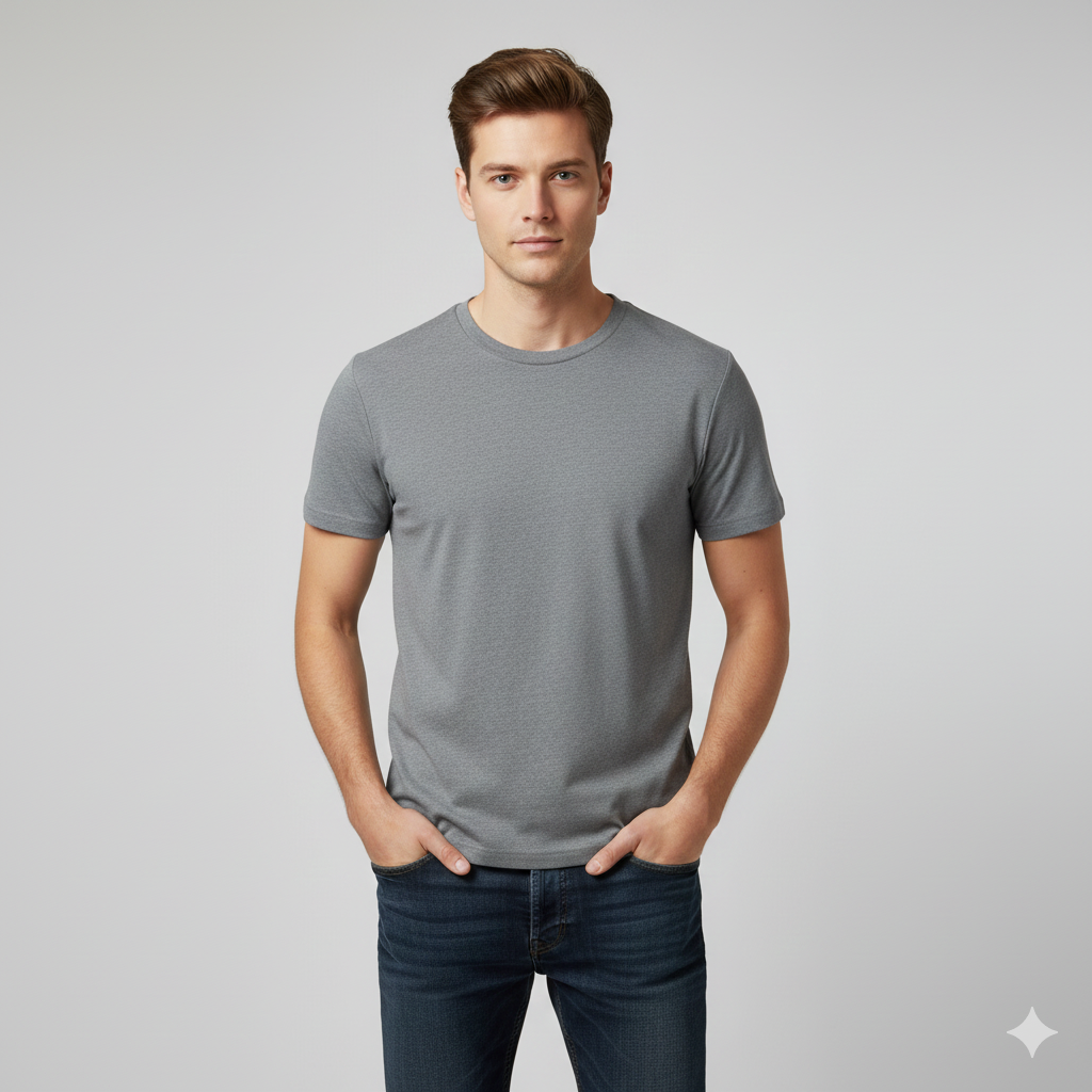 Option 1 (Keyword Focused): Men's Premium Cotton Long Sleeve T-Shirt - Minimalist Grey Crew Neck Base Layer, Slim Fit, Heavyweight Athletic Undershirt