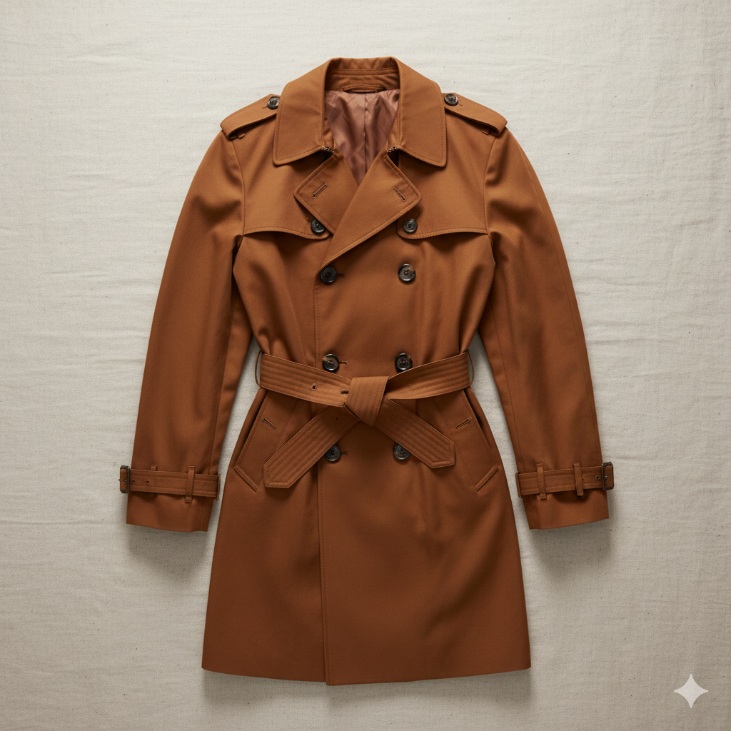 Men's Classic Brown Trench Coat - British Double-Breasted Long Overcoat, Premium Windproof & Water-Resistant Belted Raincoat