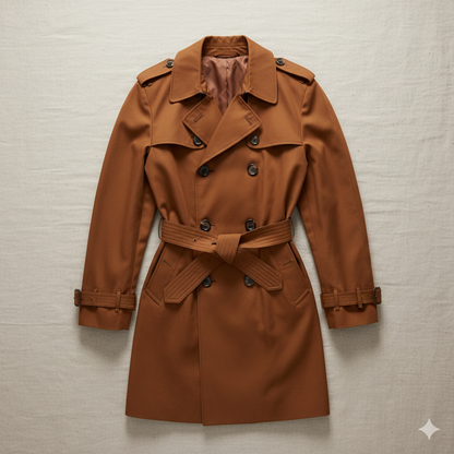 Men's Classic Brown Trench Coat - British Double-Breasted Long Overcoat, Premium Windproof & Water-Resistant Belted Raincoat
