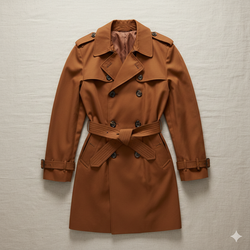 Men's Classic Brown Trench Coat - British Double-Breasted Long Overcoat, Premium Windproof & Water-Resistant Belted Raincoat