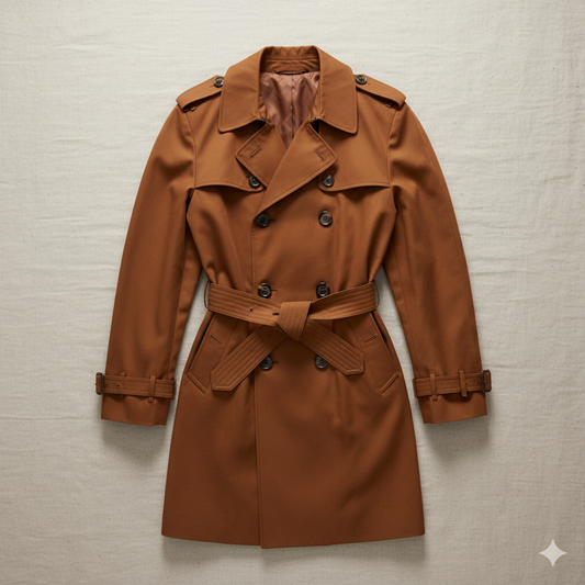 Men's Classic Brown Trench Coat - British Double-Breasted Long Overcoat, Premium Windproof & Water-Resistant Belted Raincoat