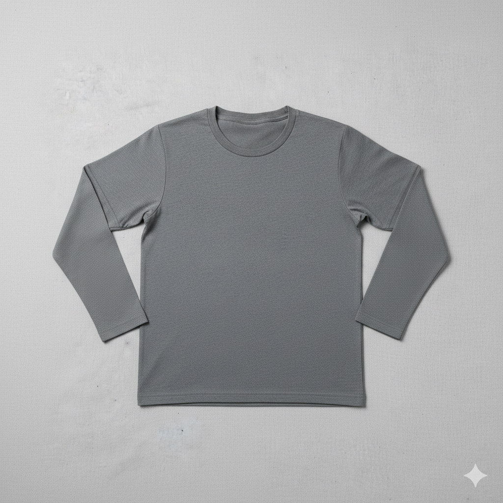 Option 1 (Keyword Focused): Men's Premium Cotton Long Sleeve T-Shirt - Minimalist Grey Crew Neck Base Layer, Slim Fit, Heavyweight Athletic Undershirt