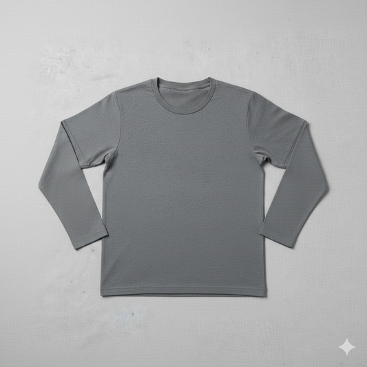 Option 1 (Keyword Focused): Men's Premium Cotton Long Sleeve T-Shirt - Minimalist Grey Crew Neck Base Layer, Slim Fit, Heavyweight Athletic Undershirt